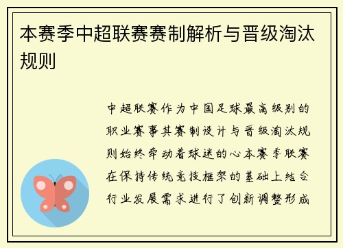 本赛季中超联赛赛制解析与晋级淘汰规则