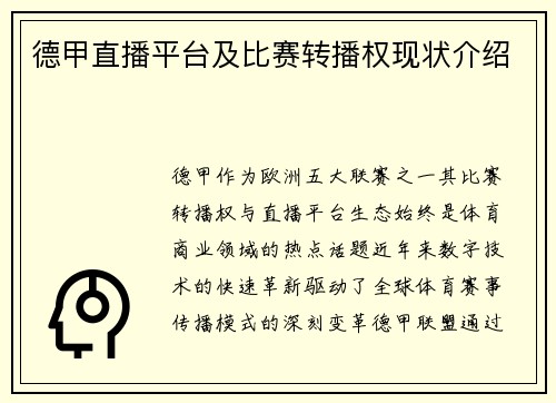 德甲直播平台及比赛转播权现状介绍