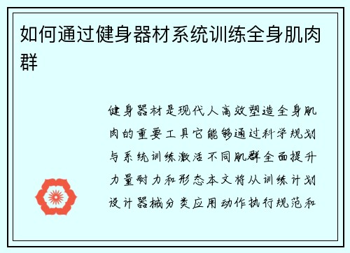 如何通过健身器材系统训练全身肌肉群